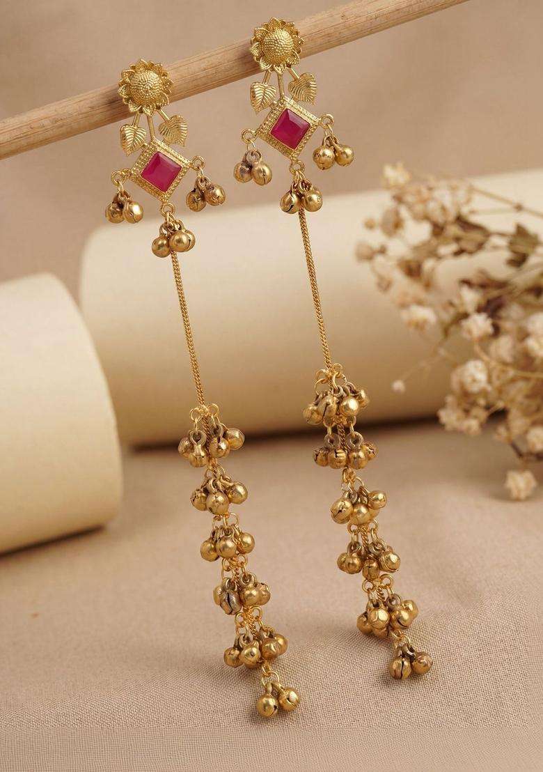 Gold-Plated Floral Drop Earrings for Women | Traditional Ethnic Jewellery for Wedding & Festive Wear | Gift for Her - Indya