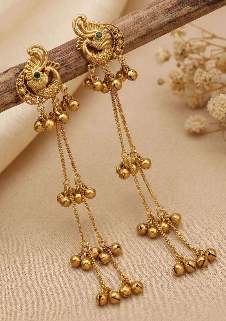 Gold-Plated Peacock Shaped Drop Earrings for Women | Traditional Ethnic Jewellery for Wedding & Festive Wear | Gift for Her - Indya