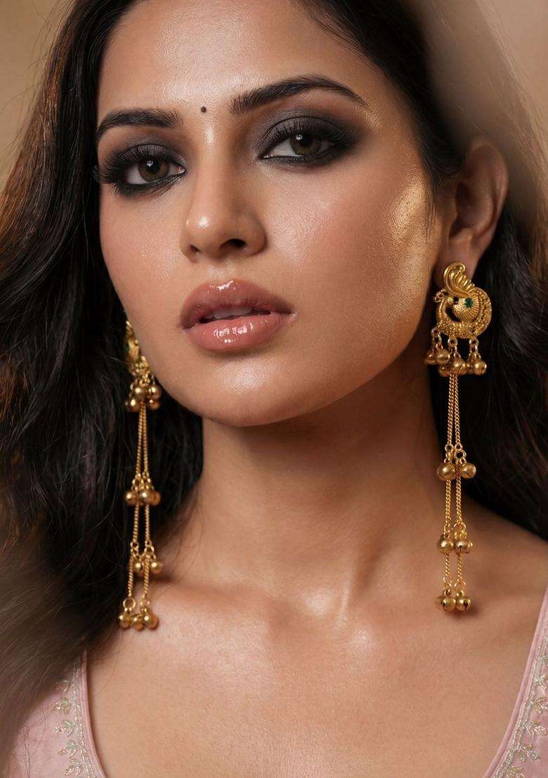 Gold-Plated Peacock Shaped Drop Earrings for Women | Traditional Ethnic Jewellery for Wedding & Festive Wear | Gift for Her - Indya