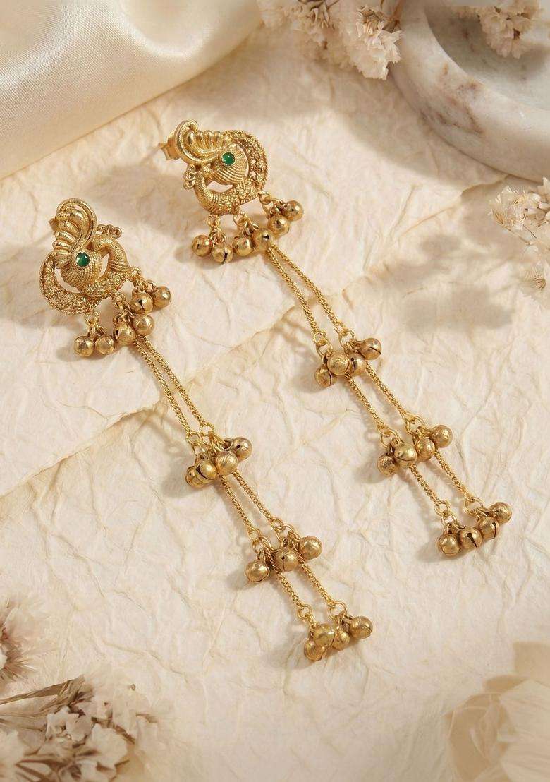 Gold-Plated Peacock Shaped Drop Earrings for Women | Traditional Ethnic Jewellery for Wedding & Festive Wear | Gift for Her - Indya