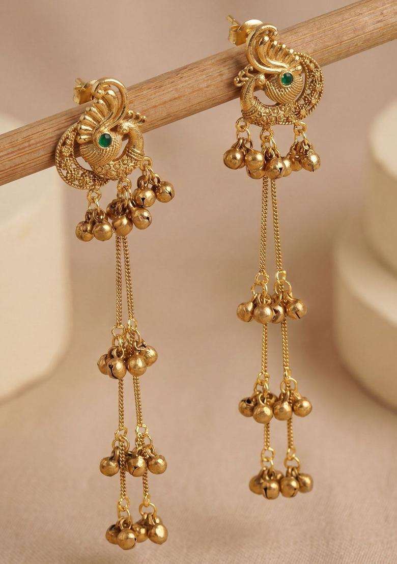 Gold-Plated Peacock Shaped Drop Earrings for Women | Traditional Ethnic Jewellery for Wedding & Festive Wear | Gift for Her - Indya
