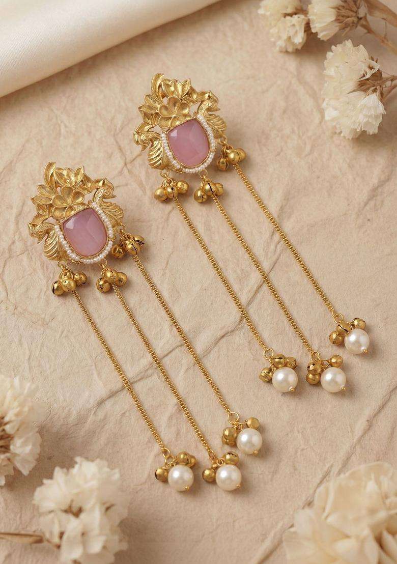 Gold-Plated Floral Drop Earrings for Women | Traditional Ethnic Jewellery for Wedding & Festive Wear | Gift for Her - Indya