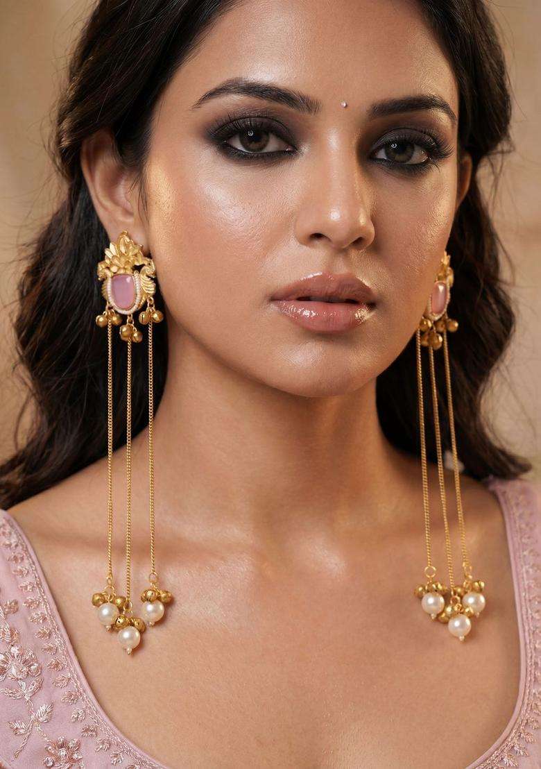 Gold-Plated Floral Drop Earrings for Women | Traditional Ethnic Jewellery for Wedding & Festive Wear | Gift for Her - Indya