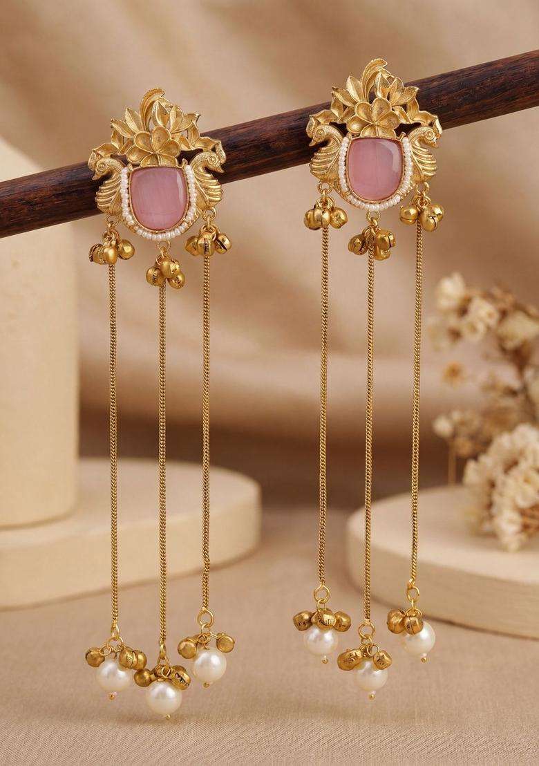 Gold-Plated Floral Drop Earrings for Women | Traditional Ethnic Jewellery for Wedding & Festive Wear | Gift for Her - Indya