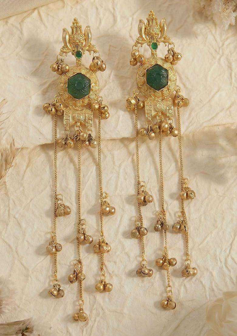 Gold-Plated Geometric Drop Earrings for Women | Traditional Ethnic Jewellery for Wedding & Festive Wear | Gift for Her - Indya