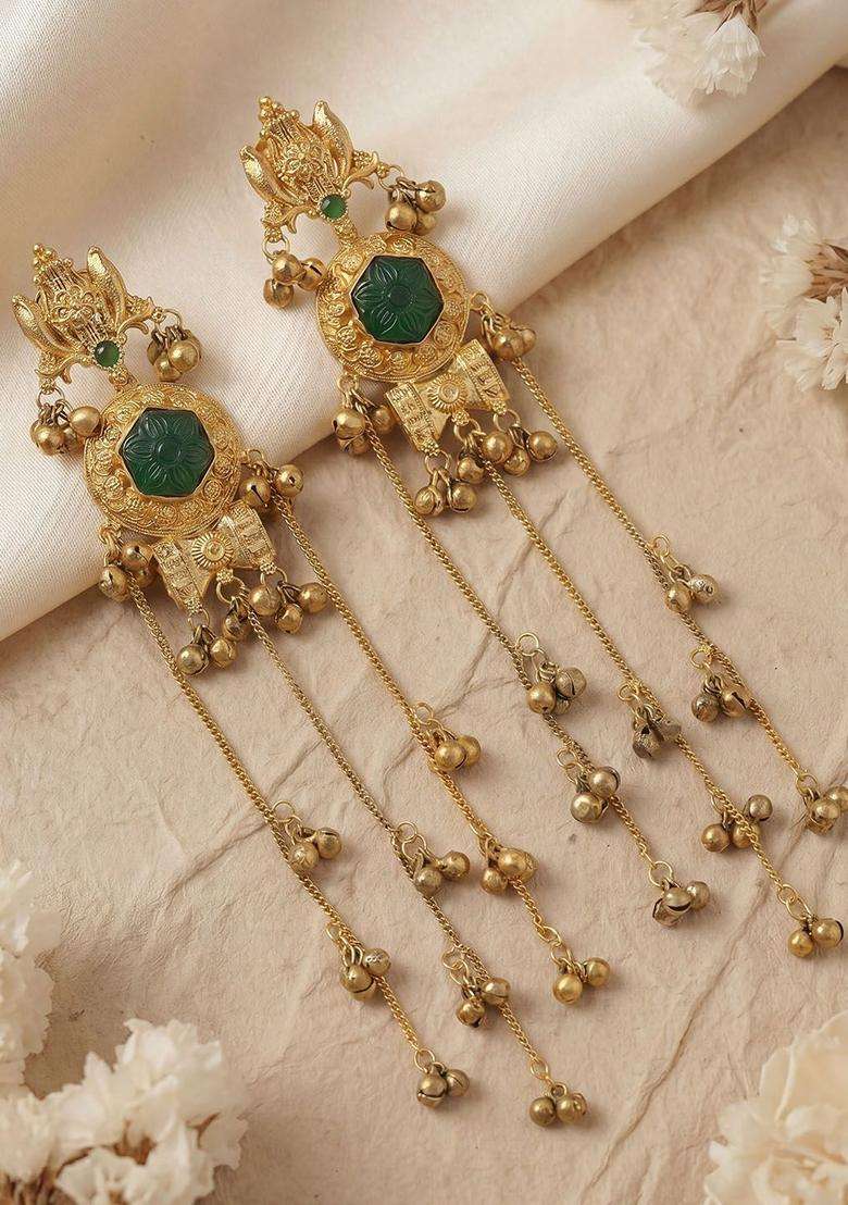 Gold-Plated Geometric Drop Earrings for Women | Traditional Ethnic Jewellery for Wedding & Festive Wear | Gift for Her - Indya