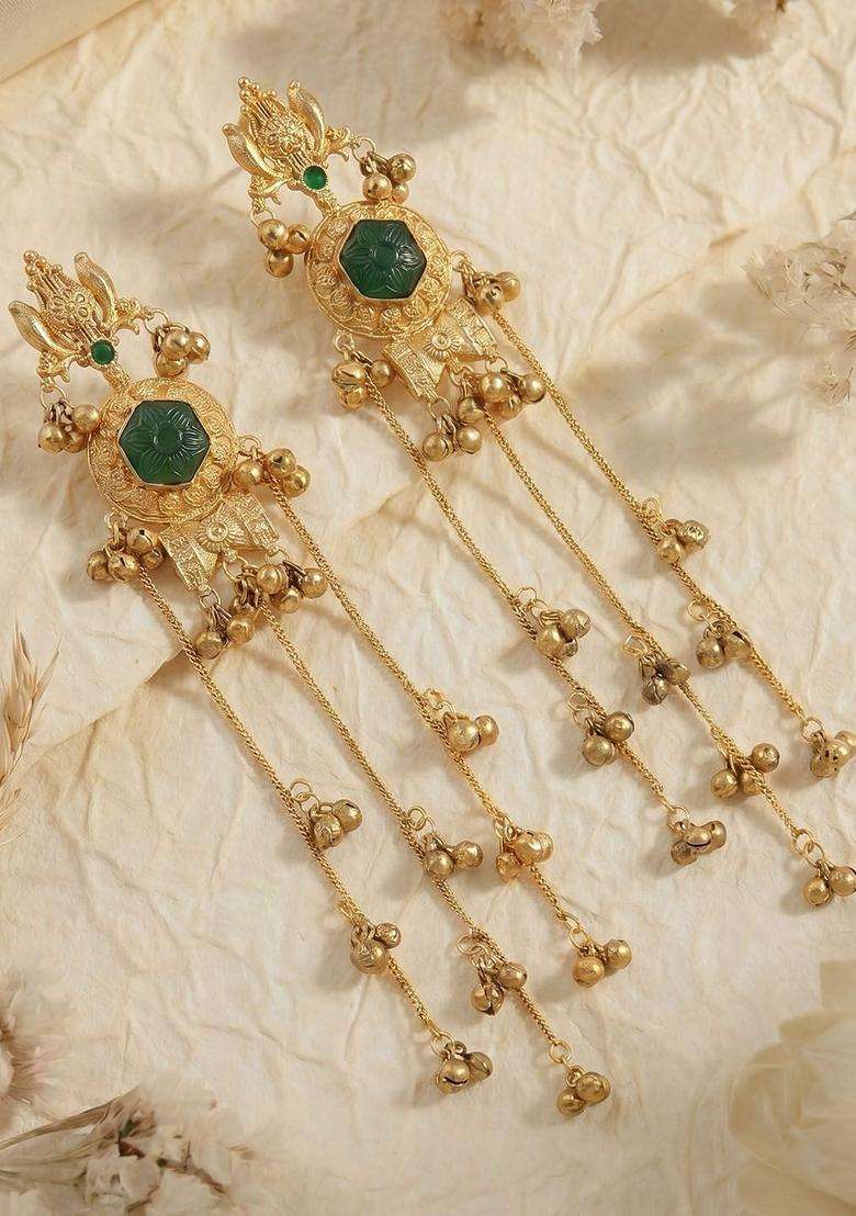 Gold-Plated Geometric Drop Earrings for Women | Traditional Ethnic Jewellery for Wedding & Festive Wear | Gift for Her - Indya