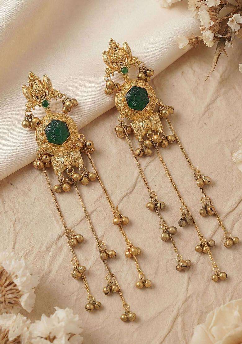 Gold-Plated Geometric Drop Earrings for Women | Traditional Ethnic Jewellery for Wedding & Festive Wear | Gift for Her - Indya