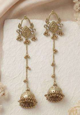 Gold-Plated Dome Shaped Jhumkas Earrings with Zircon for Women | Traditional Ethnic Jewellery for Wedding & Festive Wear | Gift for Her