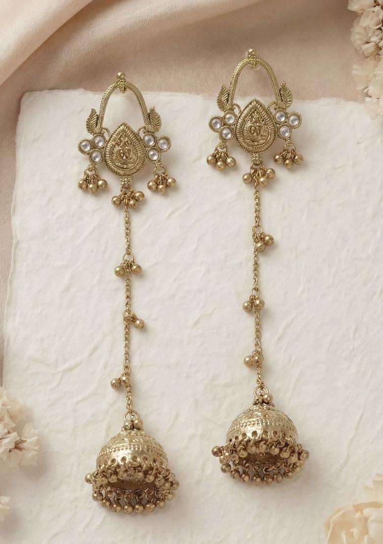 Gold-Plated Dome Shaped Jhumkas Earrings with Zircon for Women | Traditional Ethnic Jewellery for Wedding & Festive Wear | Gift for Her - Indya