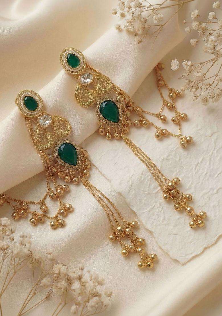 Gold-Plated Geometric Earrings with Zircon for Women | Traditional Ethnic Jewellery for Wedding & Festive Wear | Gift for Her - Indya