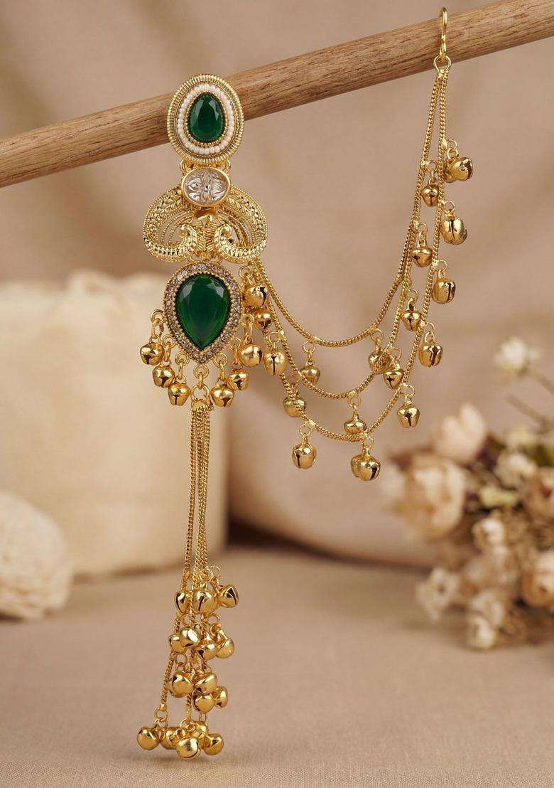 Gold-Plated Geometric Earrings with Zircon for Women | Traditional Ethnic Jewellery for Wedding & Festive Wear | Gift for Her - Indya