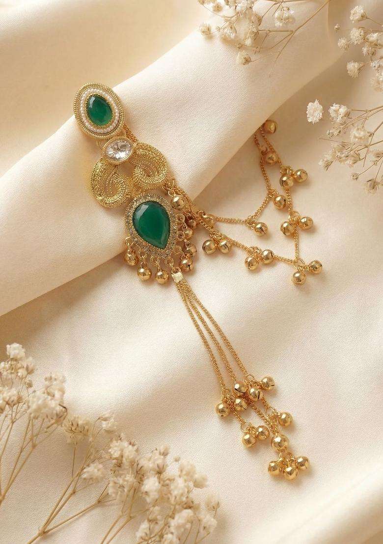 Gold-Plated Geometric Earrings with Zircon for Women | Traditional Ethnic Jewellery for Wedding & Festive Wear | Gift for Her - Indya