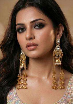 Gold-Plated Geometric Earrings with Zircon for Women | Traditional Ethnic Jewellery for Wedding & Festive Wear | Gift for Her