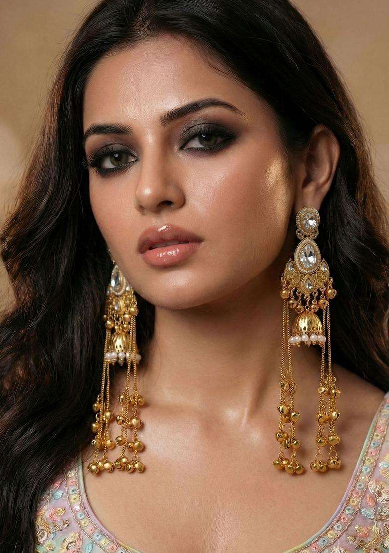 Gold-Plated Geometric Earrings with Zircon for Women | Traditional Ethnic Jewellery for Wedding & Festive Wear | Gift for Her - Indya