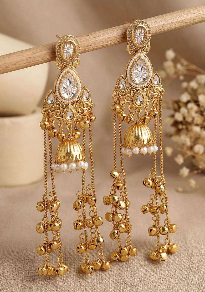 Gold-Plated Geometric Earrings with Zircon for Women | Traditional Ethnic Jewellery for Wedding & Festive Wear | Gift for Her - Indya