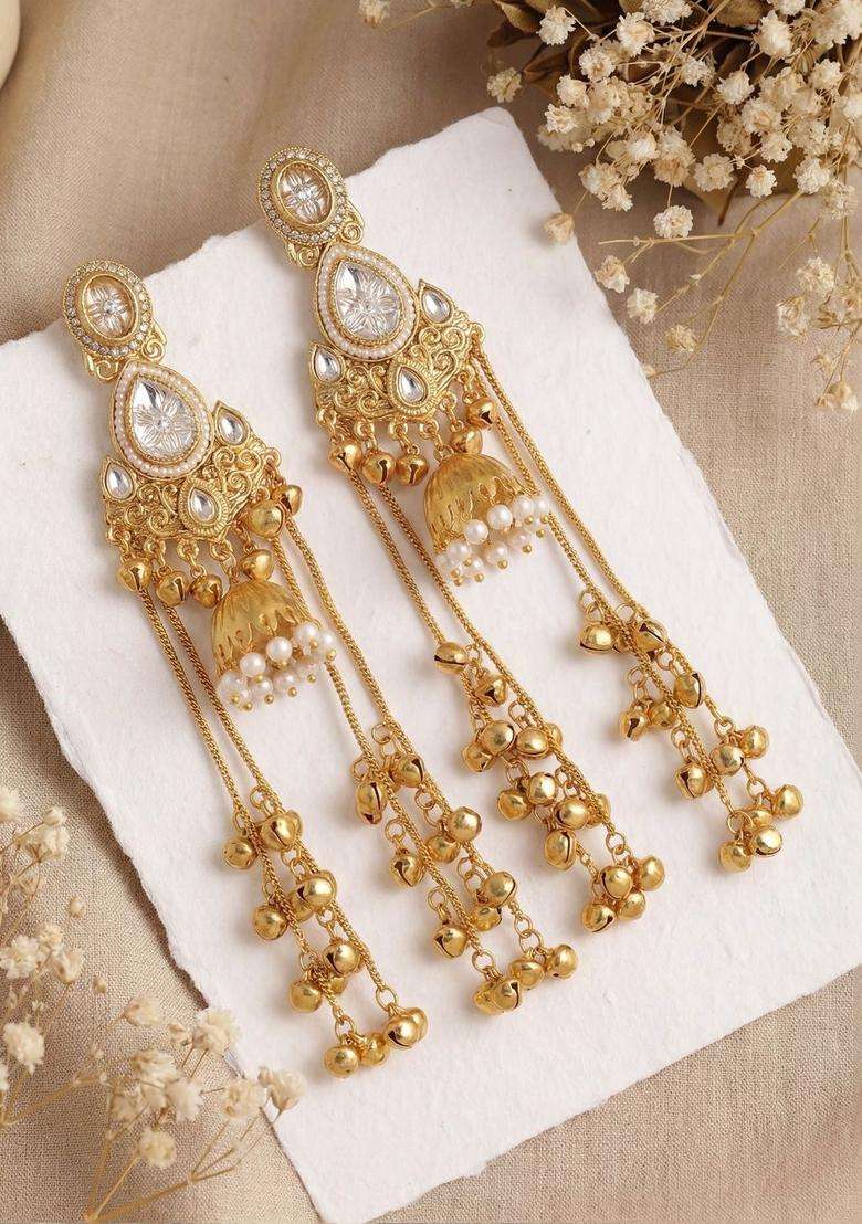 Gold-Plated Geometric Earrings with Zircon for Women | Traditional Ethnic Jewellery for Wedding & Festive Wear | Gift for Her - Indya