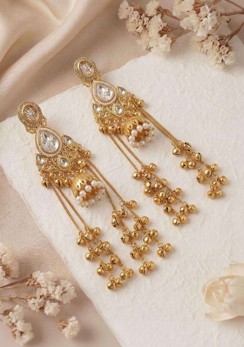Gold-Plated Geometric Earrings with Zircon for Women | Traditional Ethnic Jewellery for Wedding & Festive Wear | Gift for Her - Indya