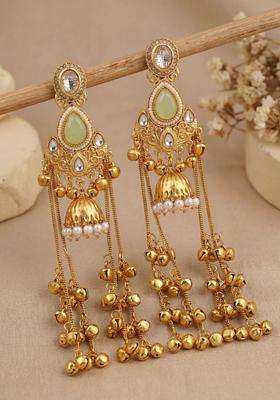 Gold-Plated Geometric Earrings with Zircon for Women | Traditional Ethnic Jewellery for Wedding & Festive Wear | Gift for Her