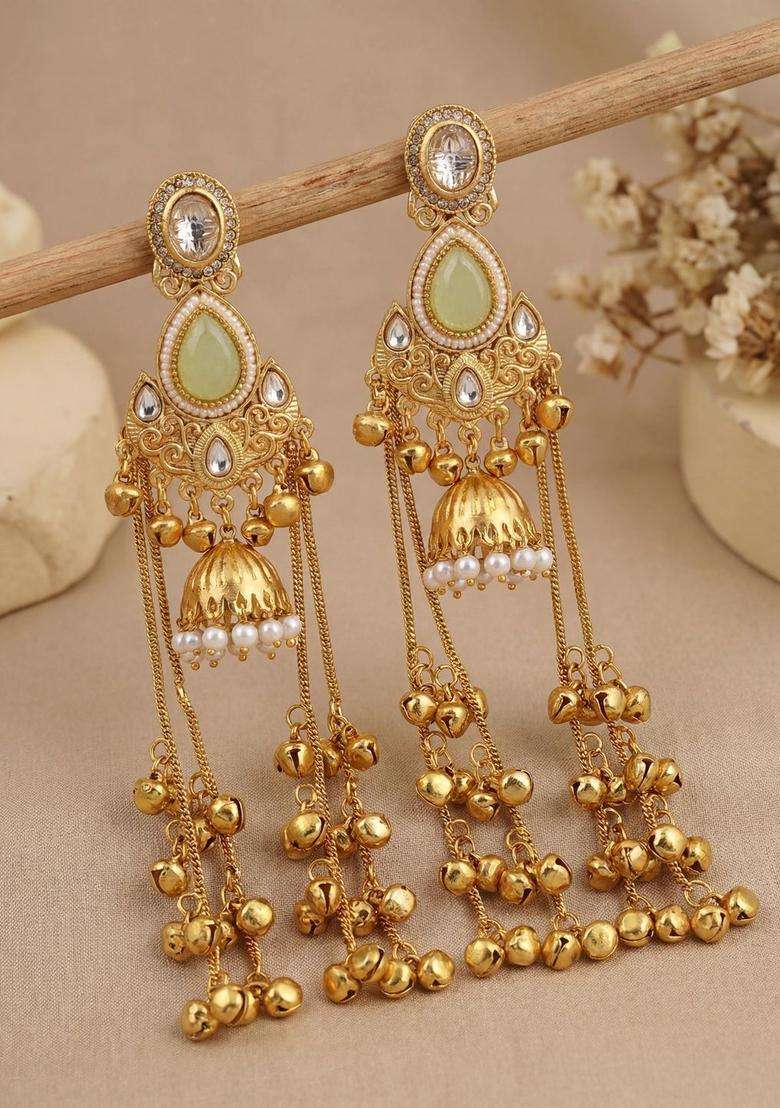 Gold-Plated Geometric Earrings with Zircon for Women | Traditional Ethnic Jewellery for Wedding & Festive Wear | Gift for Her - Indya