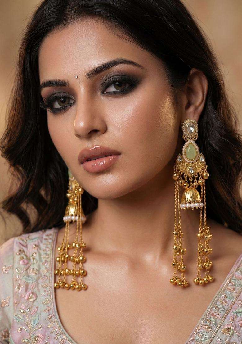 Gold-Plated Geometric Earrings with Zircon for Women | Traditional Ethnic Jewellery for Wedding & Festive Wear | Gift for Her - Indya