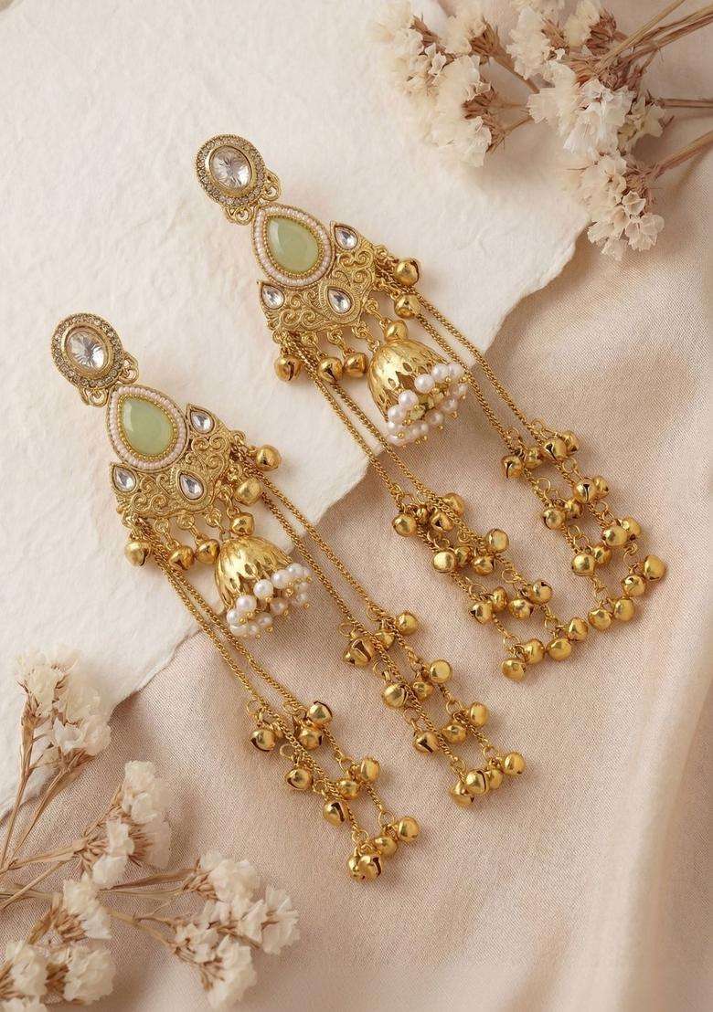 Gold-Plated Geometric Earrings with Zircon for Women | Traditional Ethnic Jewellery for Wedding & Festive Wear | Gift for Her - Indya