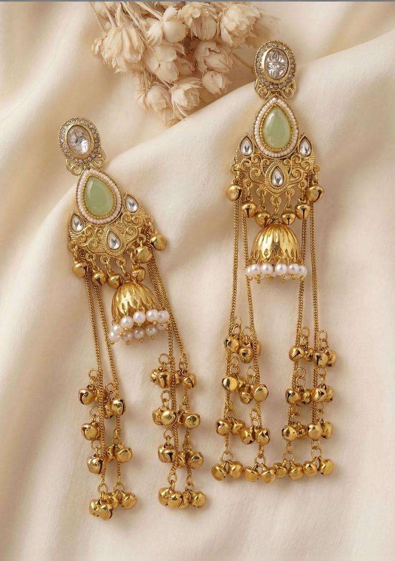 Gold-Plated Geometric Earrings with Zircon for Women | Traditional Ethnic Jewellery for Wedding & Festive Wear | Gift for Her - Indya