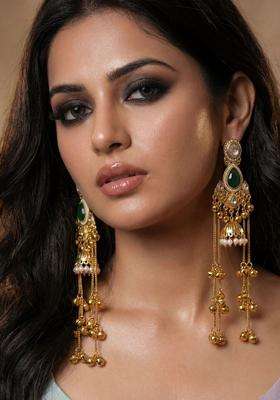 Gold-Plated Geometric Earrings with Zircon for Women | Traditional Ethnic Jewellery for Wedding & Festive Wear | Gift for Her