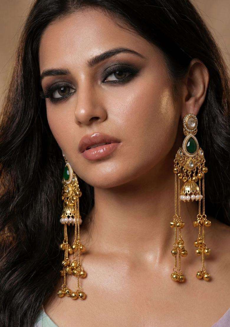 Gold-Plated Geometric Earrings with Zircon for Women | Traditional Ethnic Jewellery for Wedding & Festive Wear | Gift for Her - Indya
