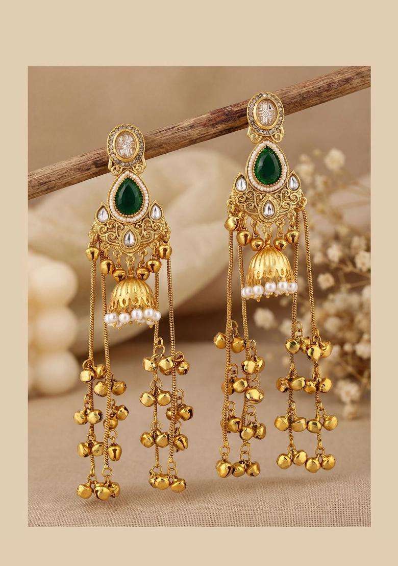 Gold-Plated Geometric Earrings with Zircon for Women | Traditional Ethnic Jewellery for Wedding & Festive Wear | Gift for Her - Indya