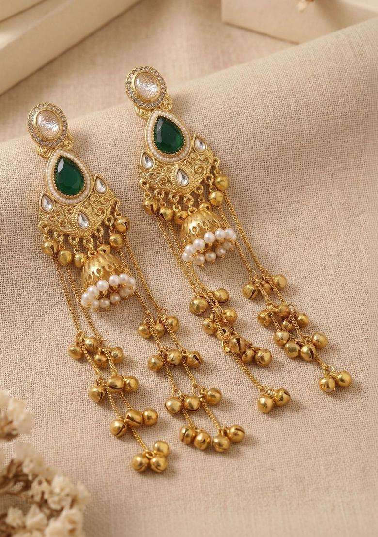 Gold-Plated Geometric Earrings with Zircon for Women | Traditional Ethnic Jewellery for Wedding & Festive Wear | Gift for Her - Indya