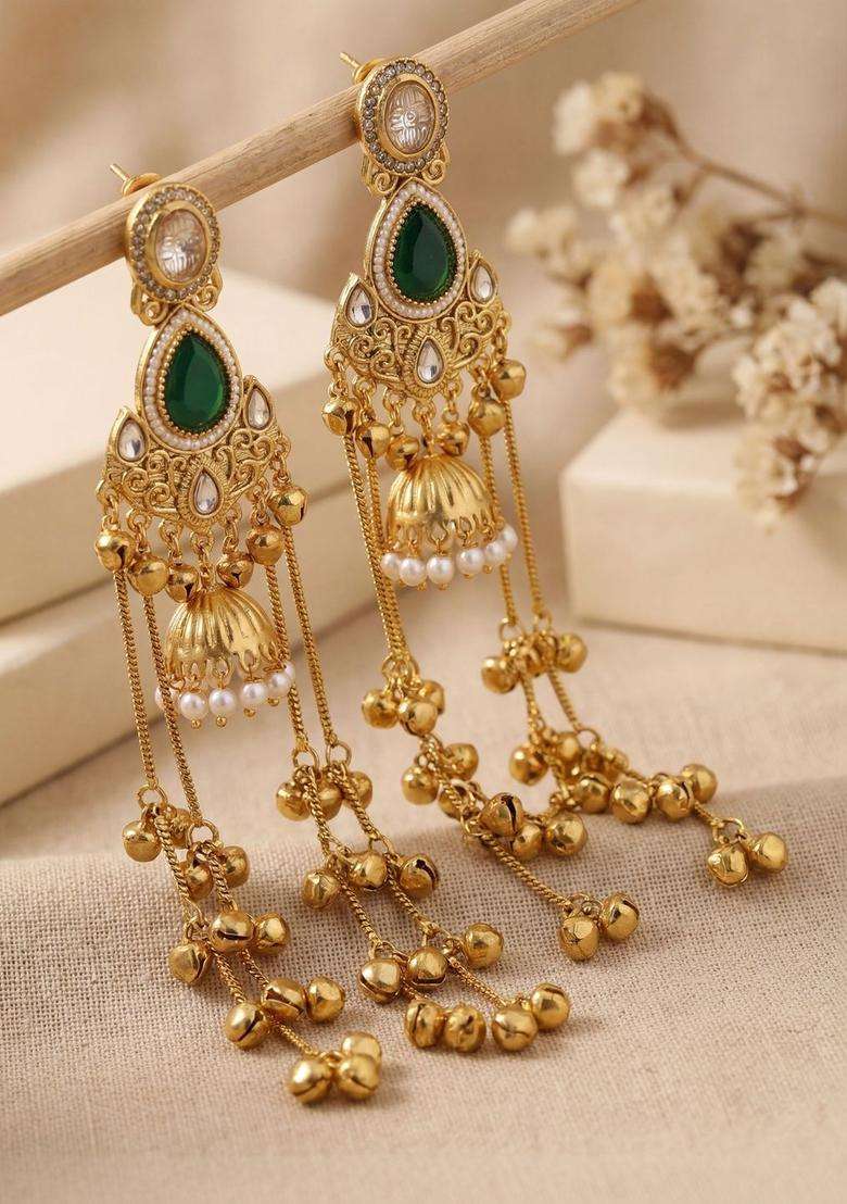 Gold-Plated Geometric Earrings with Zircon for Women | Traditional Ethnic Jewellery for Wedding & Festive Wear | Gift for Her - Indya