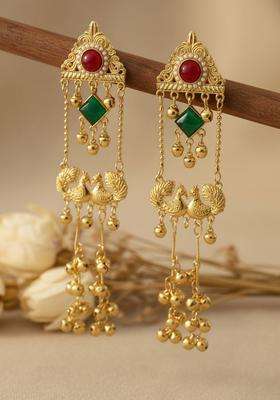 Gold-Plated Peacock Shaped Drop Earrings with Zircon for Women | Traditional Ethnic Jewellery for Wedding & Festive Wear | Gift for Her