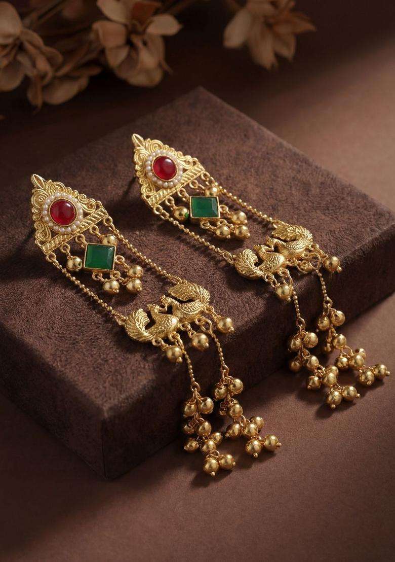 Gold-Plated Peacock Shaped Drop Earrings with Zircon for Women | Traditional Ethnic Jewellery for Wedding & Festive Wear | Gift for Her - Indya