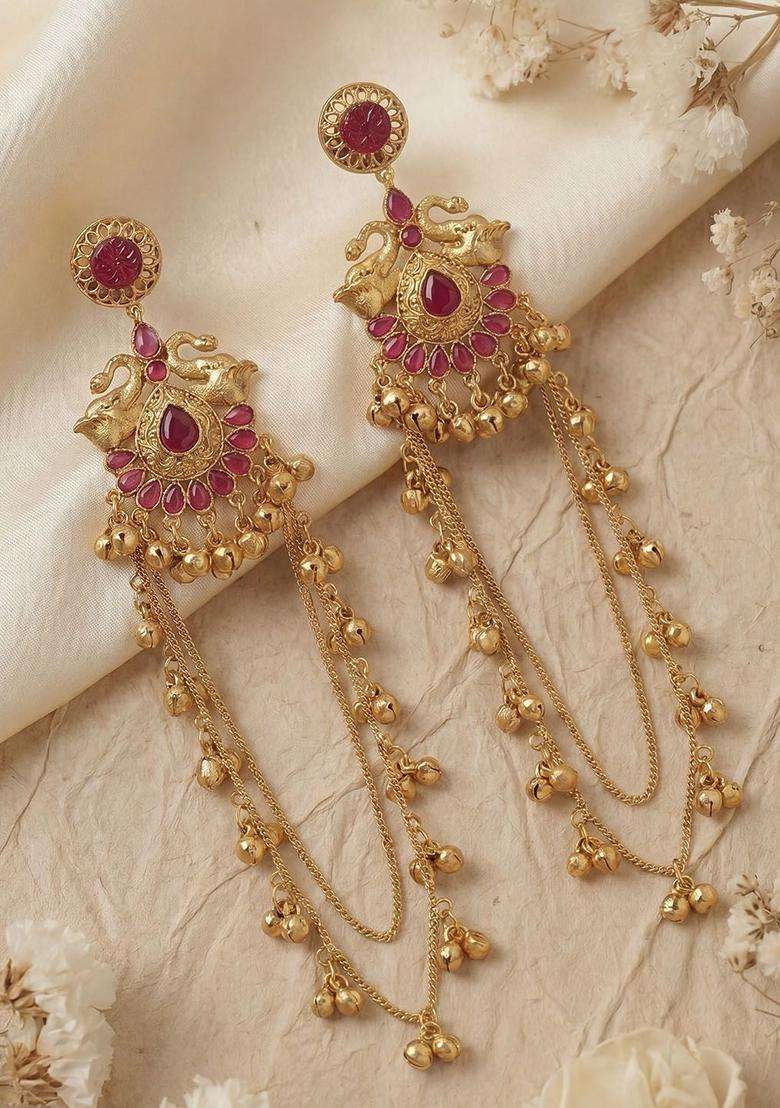 Gold-Plated Peacock Shaped Drop Earrings for Women | Traditional Ethnic Jewellery for Wedding & Festive Wear | Gift for Her - Indya
