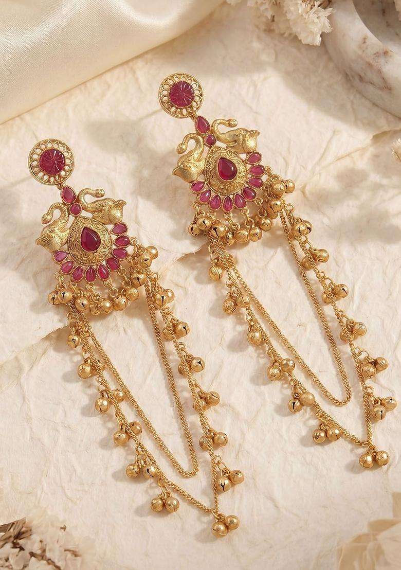 Gold-Plated Peacock Shaped Drop Earrings for Women | Traditional Ethnic Jewellery for Wedding & Festive Wear | Gift for Her - Indya