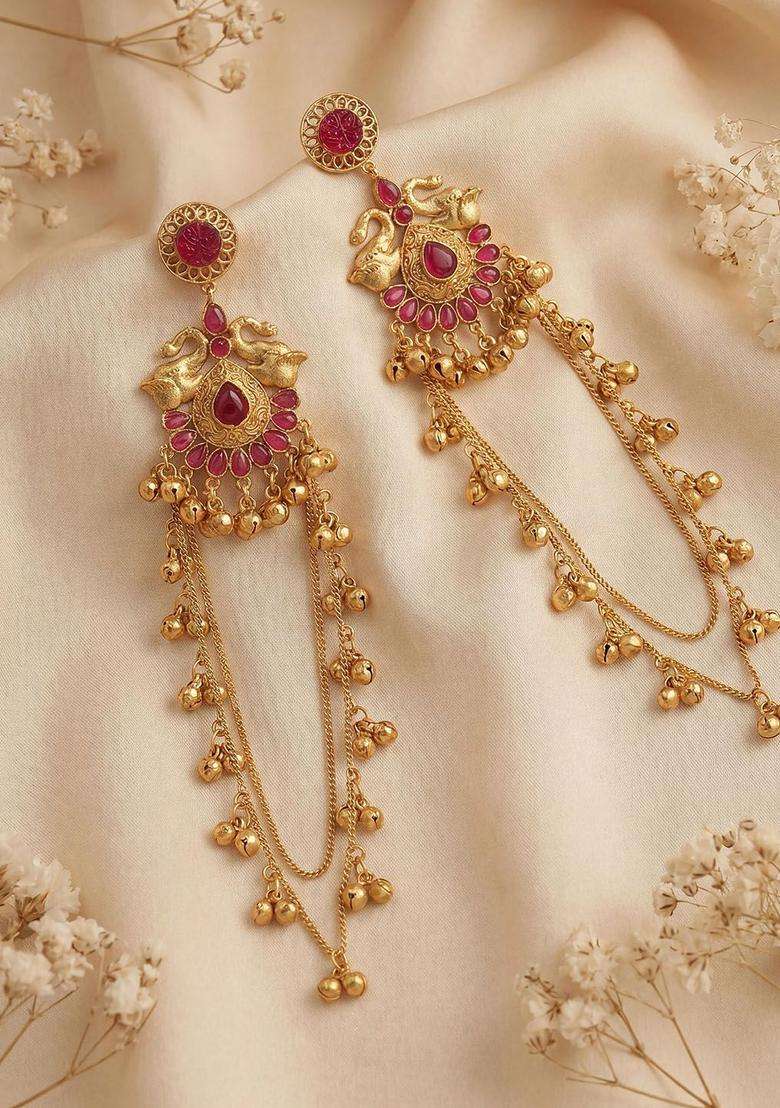 Gold-Plated Peacock Shaped Drop Earrings for Women | Traditional Ethnic Jewellery for Wedding & Festive Wear | Gift for Her - Indya