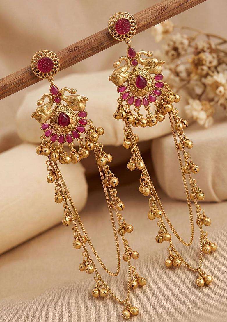 Gold-Plated Peacock Shaped Drop Earrings for Women | Traditional Ethnic Jewellery for Wedding & Festive Wear | Gift for Her - Indya