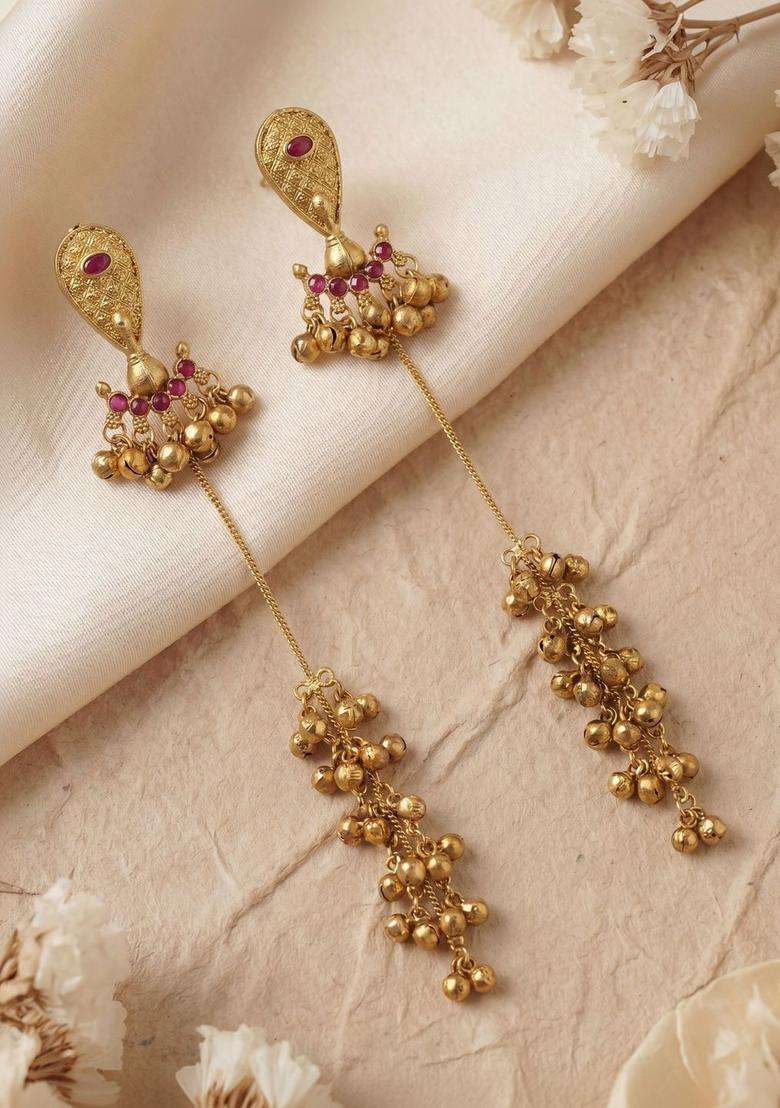 Gold-Plated Geometric Drop Earrings for Women | Traditional Ethnic Jewellery for Wedding & Festive Wear | Gift for Her - Indya