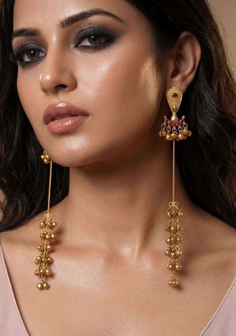 Gold-Plated Geometric Drop Earrings for Women | Traditional Ethnic Jewellery for Wedding & Festive Wear | Gift for Her - Indya