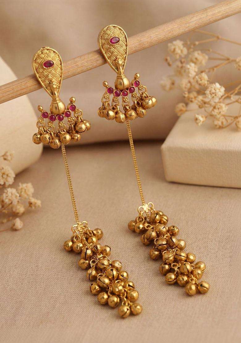 Gold-Plated Geometric Drop Earrings for Women | Traditional Ethnic Jewellery for Wedding & Festive Wear | Gift for Her - Indya