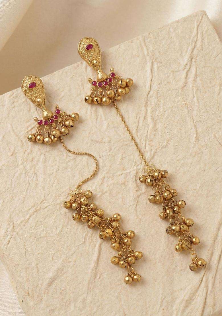 Gold-Plated Geometric Drop Earrings for Women | Traditional Ethnic Jewellery for Wedding & Festive Wear | Gift for Her - Indya