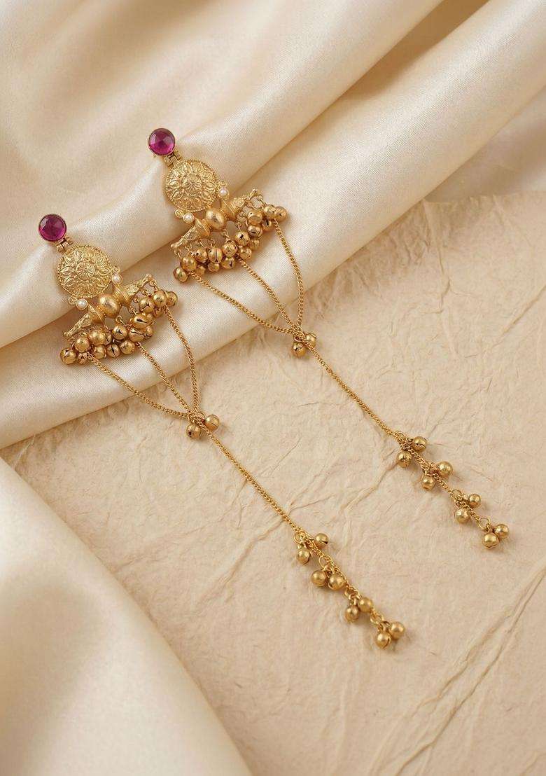 Gold-Plated Contemporary Drop Earrings for Women | Traditional Ethnic Jewellery for Wedding & Festive Wear | Gift for Her - Indya