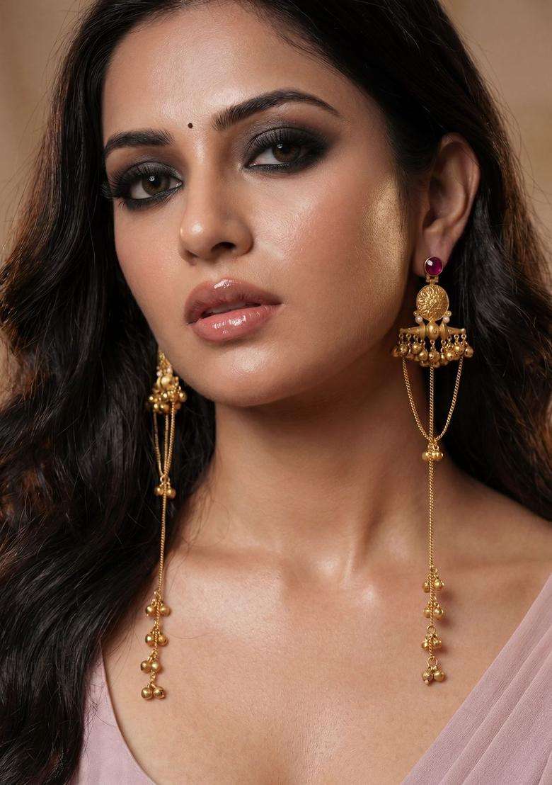 Gold-Plated Contemporary Drop Earrings for Women | Traditional Ethnic Jewellery for Wedding & Festive Wear | Gift for Her - Indya