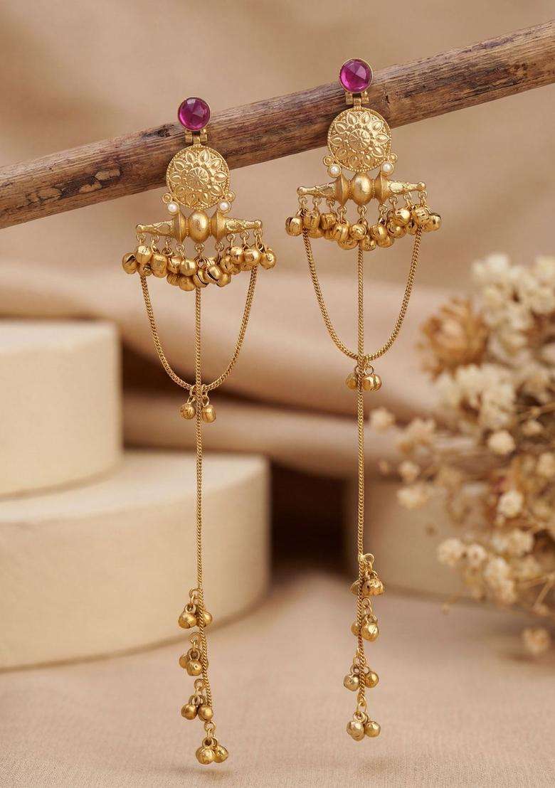 Gold-Plated Contemporary Drop Earrings for Women | Traditional Ethnic Jewellery for Wedding & Festive Wear | Gift for Her - Indya