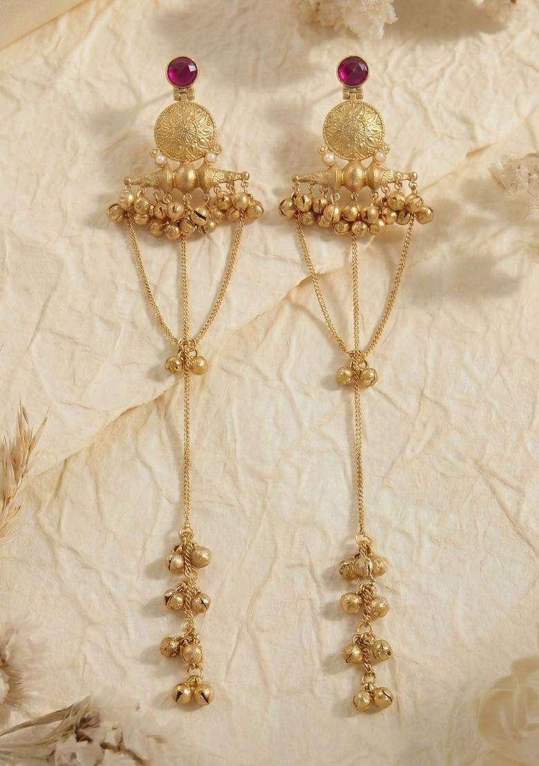 Gold-Plated Contemporary Drop Earrings for Women | Traditional Ethnic Jewellery for Wedding & Festive Wear | Gift for Her - Indya