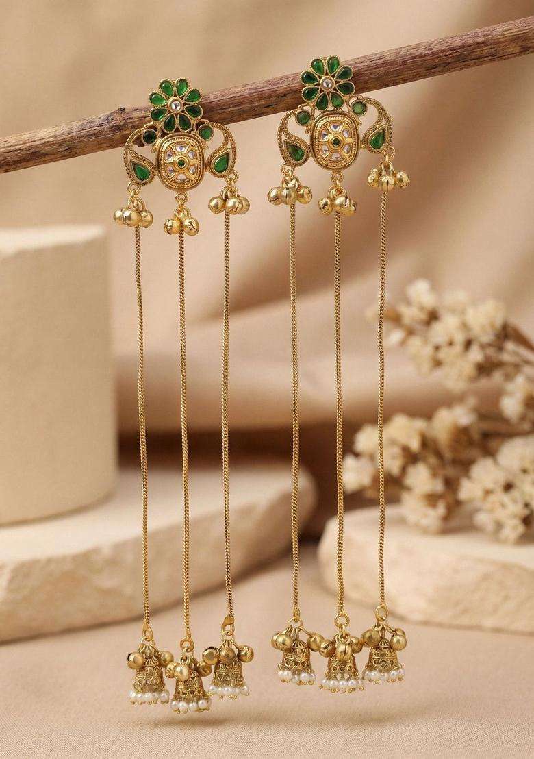 Gold-Plated Floral Earrings for Women | Traditional Ethnic Jewellery for Wedding & Festive Wear | Gift for Her - Indya