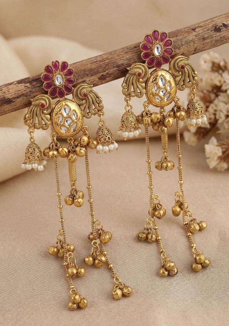 Gold-Plated Floral Drop Earrings for Women | Traditional Ethnic Jewellery for Wedding & Festive Wear | Gift for Her - Indya