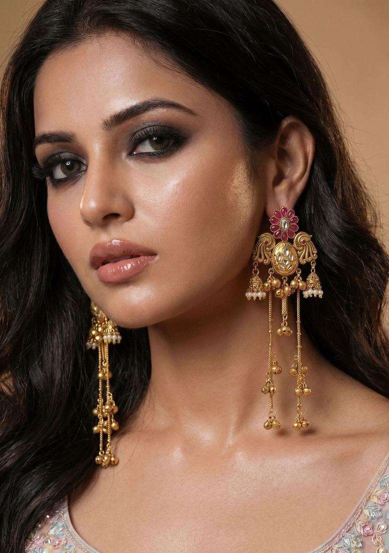 Gold-Plated Floral Drop Earrings for Women | Traditional Ethnic Jewellery for Wedding & Festive Wear | Gift for Her - Indya