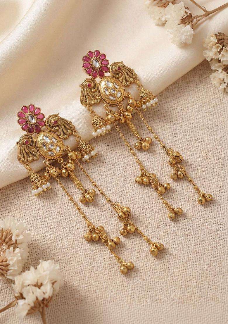 Gold-Plated Floral Drop Earrings for Women | Traditional Ethnic Jewellery for Wedding & Festive Wear | Gift for Her - Indya